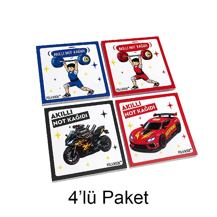 Arabalı ve Motorlu Mini Akıllı Not Kağıdı 50 Yaprak Yapışkanız Post-it - 4'lü Paket - 1