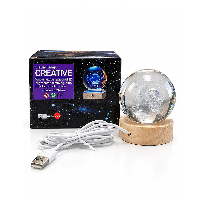 Astronot Figürlü Led Işıklı Cam Küre - Ahşap Standlı - 6