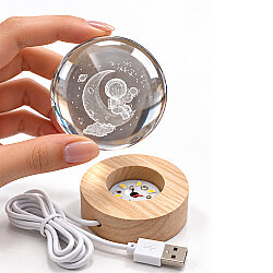 Astronot Figürlü Led Işıklı Cam Küre - Ahşap Standlı - 5