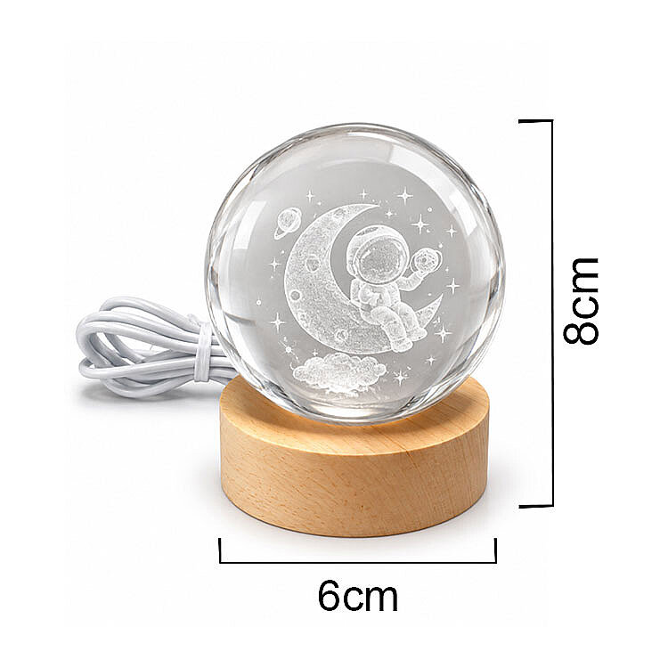 Astronot Figürlü Led Işıklı Cam Küre - Ahşap Standlı - 4