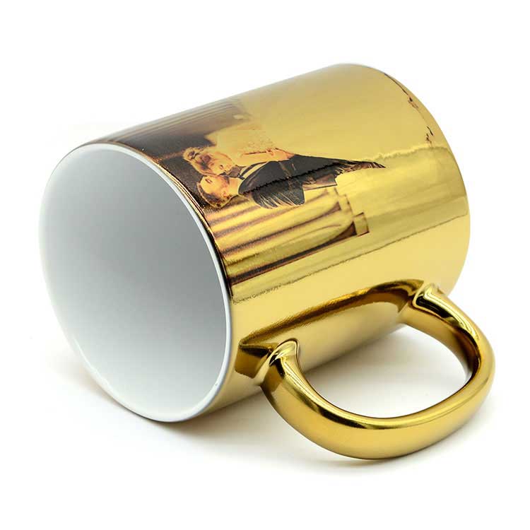 Süblimasyon Aynalı Gold - Altın Metalik Kupa Bardak - Kutulu