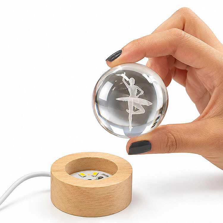 Balerin Figürlü Led Işıklı Mini Cam Küre - Ahşap Standlı - 4