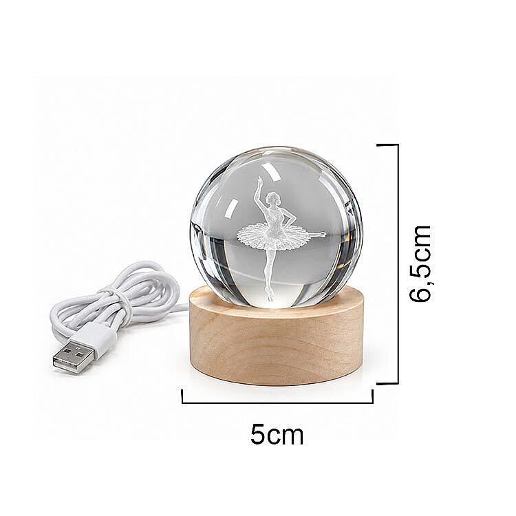 Balerin Figürlü Led Işıklı Mini Cam Küre - Ahşap Standlı - 5