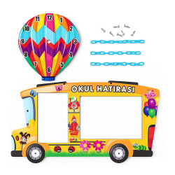 Balonlu ve Saatli Otobüs Okul Fotoğraf Çerçevesi - 4