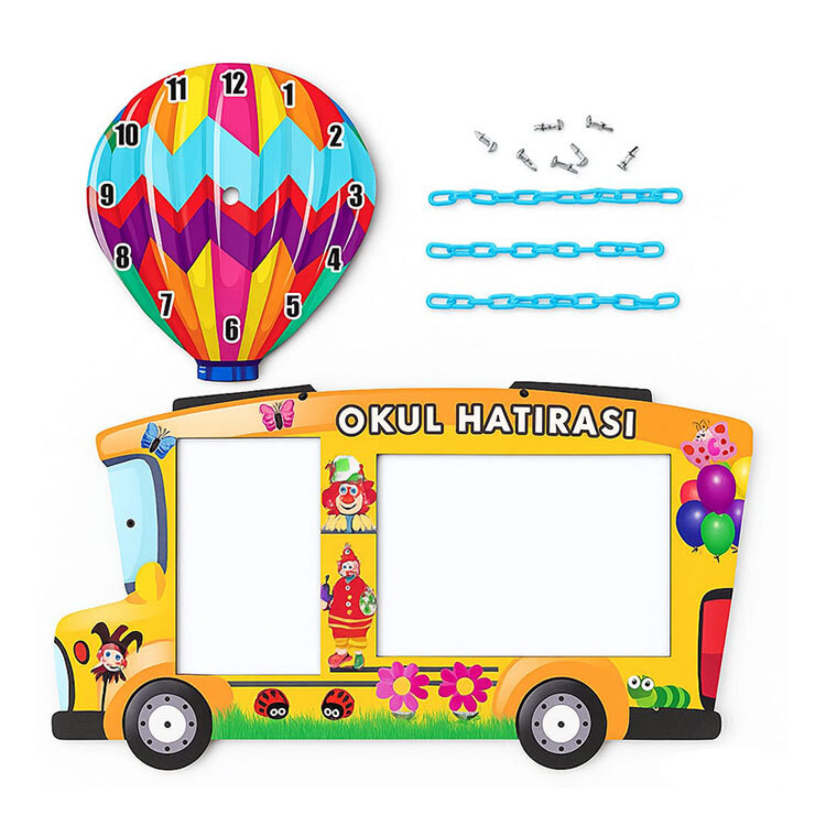 Balonlu ve Saatli Otobüs Okul Fotoğraf Çerçevesi - 4