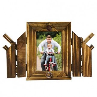 Bamboo Photo Frame with Flower-Patterned Window - Thumbnail