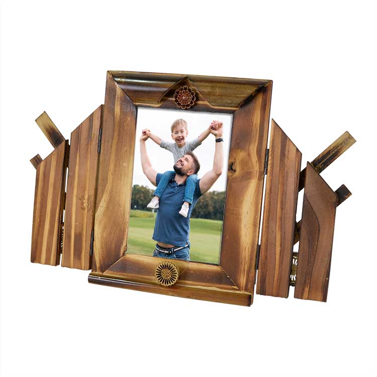 Bamboo Photo Frame with Flower-Patterned Window - 1