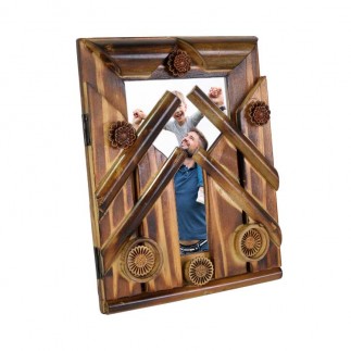 Bamboo Photo Frame with Flower-Patterned Window - Thumbnail