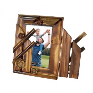 Bamboo Photo Frame with Flower-Patterned Window - Thumbnail