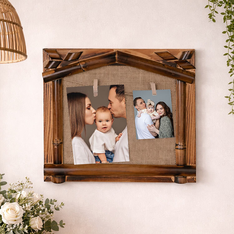 Bambu Hasır İpli Mandallı Duvar Fotoğraf Çerçevesi - 26x26cm. - 1