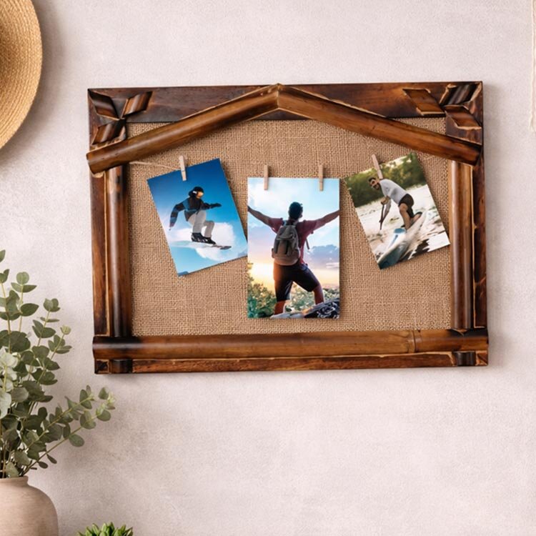 Bambu Hasır İpli Mandallı Duvar Fotoğraf Çerçevesi - 26x36cm - 1