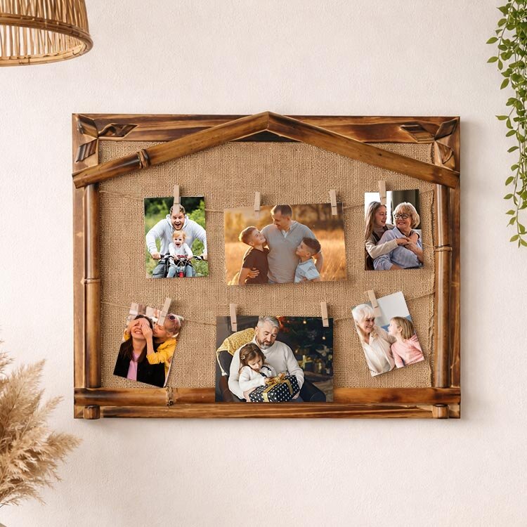 Bambu Hasır İpli Mandallı Duvar Fotoğraf Çerçevesi - 36x46cm - 1