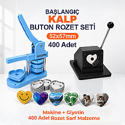 Başlangıç Kalp Buton Rozet Baskı Seti 400 Adet - 52x57mm - Goldpix
