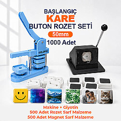 Başlangıç Kare Buton Rozet Baskı Seti 1000 Adet - 50mm - Goldpix