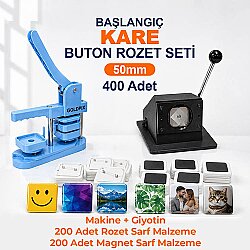 Başlangıç Kare Buton Rozet Baskı Seti 400 Adet - 50mm - Goldpix