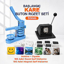 Başlangıç Kare Buton Rozet Baskı Seti - 50mm - Goldpix