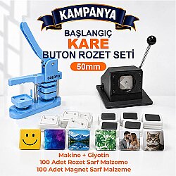 Başlangıç Kare Buton Rozet Baskı Seti - 50mm - Goldpix
