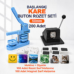 Başlangıç Kare Buton Rozet Baskı Seti 200 Adet - 50mm - Goldpix