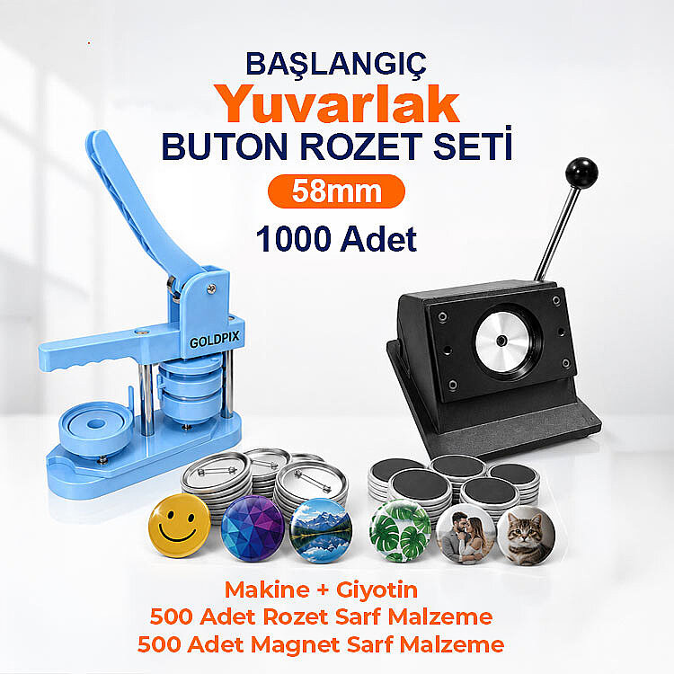 Başlangıç Yuvarlak Buton Rozet Baskı Seti 1000 Adet - 58mm - 1