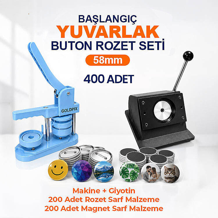 Başlangıç Yuvarlak Buton Rozet Baskı Seti 400 Adet - 58mm - 1