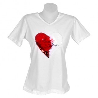 Bayan Sihirli Pullu Sublimasyon Pamuklu T-shirt V-Yaka - Thumbnail