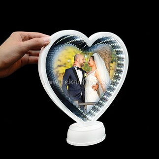 3d Beyaz Led Işıklı Aynalı Kalp Fotoğraf Çerçevesi - 3