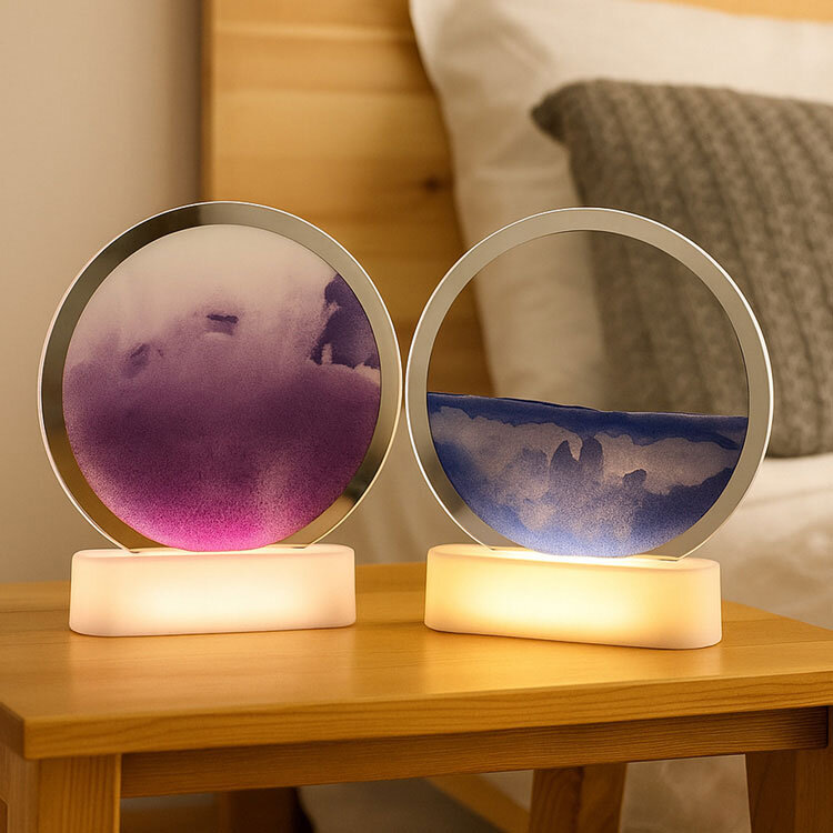 Beyaz Işıklı Dekoratif Sulu Yuvarlak Kum Saati - 2