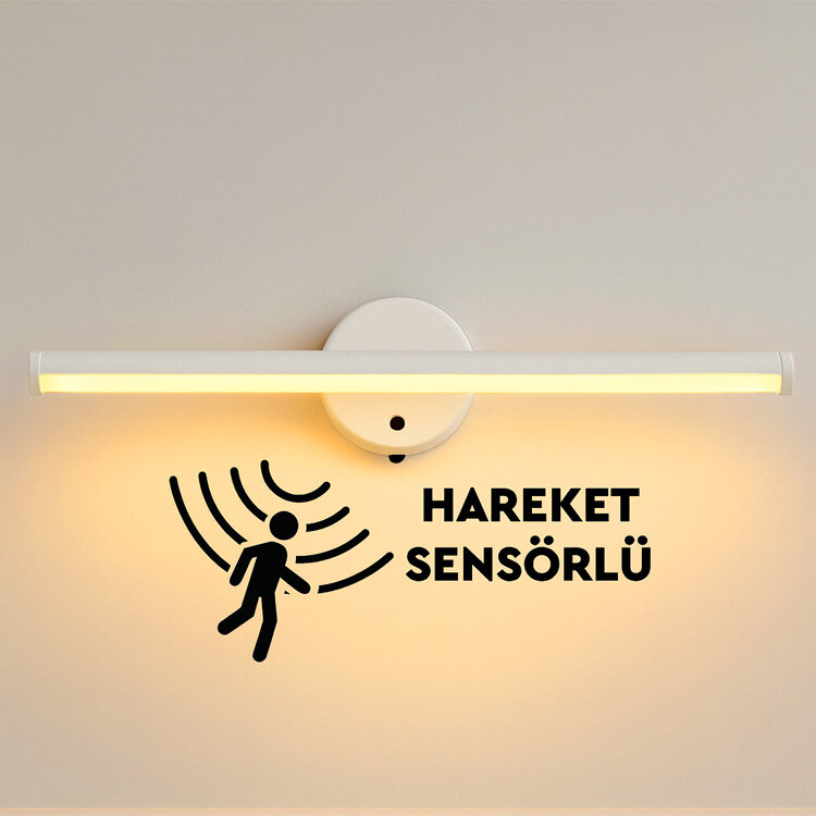 Beyaz Sensörlü Yapışkanlı Kablosuz Pilli Gün Işığı Led Aplik - 1