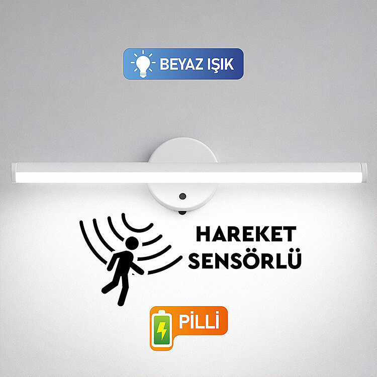 Beyaz Sensörlü Yapışkanlı Kablosuz Pilli Led Aplik - 4