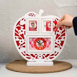 Çalar Saatli Beyaz Elma Fotoğraf Çerçevesi - 4