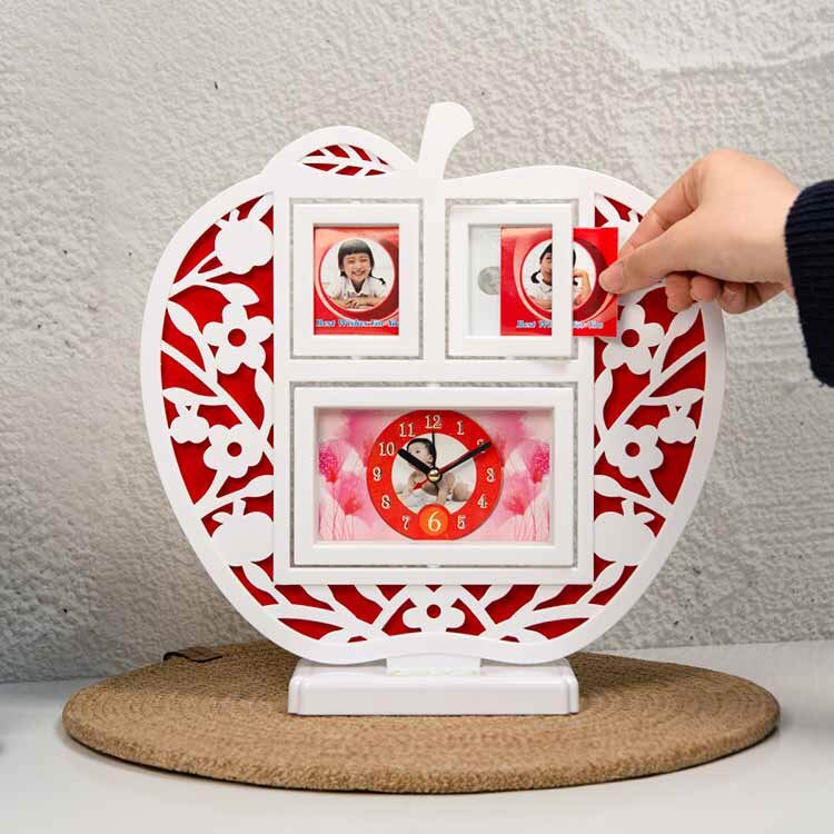 Çalar Saatli Beyaz Elma Fotoğraf Çerçevesi - 4