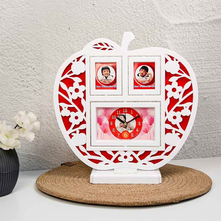 Çalar Saatli Beyaz Elma Fotoğraf Çerçevesi - 3