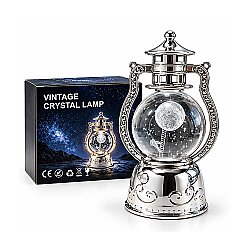 Cam Küreli Uzay Temalı Dönen Işıklı Fener - Gümüş Ledli Kandil - 6