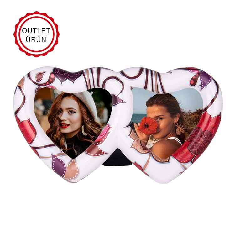 Çift Kalpli Karışık Çiçek Desenli Fotoğraf Çerçevesi - 1