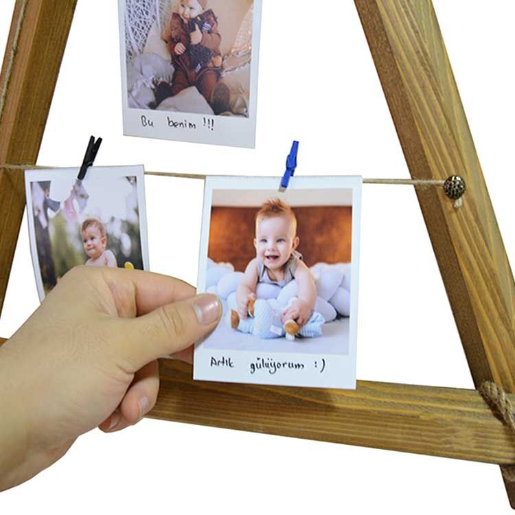 Ahşap İpli Mandallı Üçgen Duvar Fotoğraf Çerçevesi - 50x50 - 2