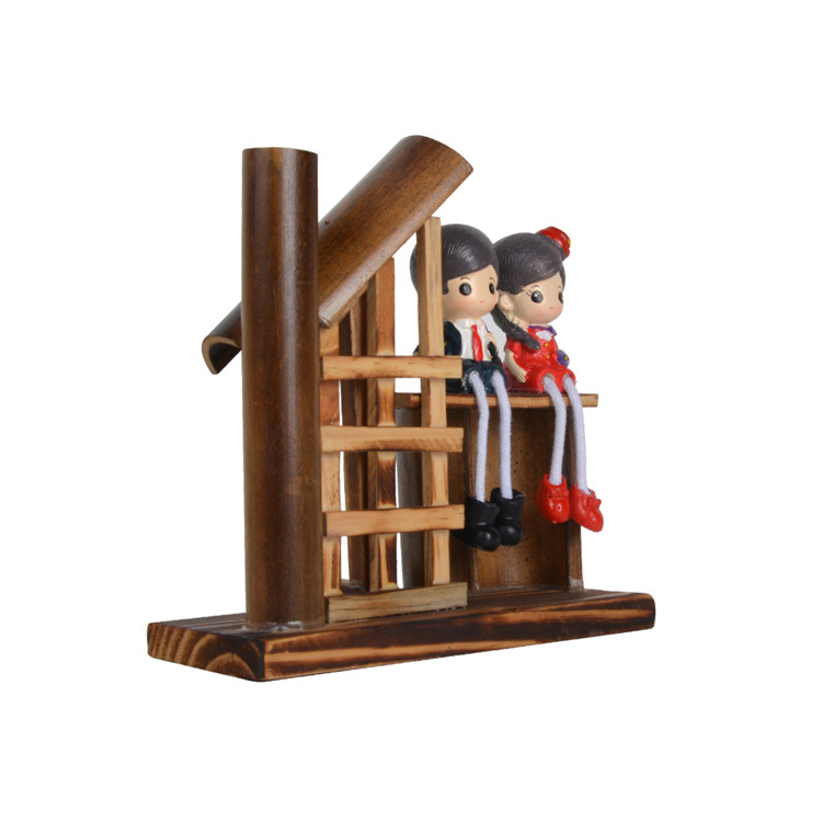 Dekoratif Kız ve Erkek Figürlü Ahşap Biblo - 4