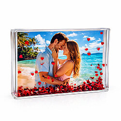 Dikdörtgen Fotoğraflı Kırmızı Kalpli Kar Küresi - NobbyStar