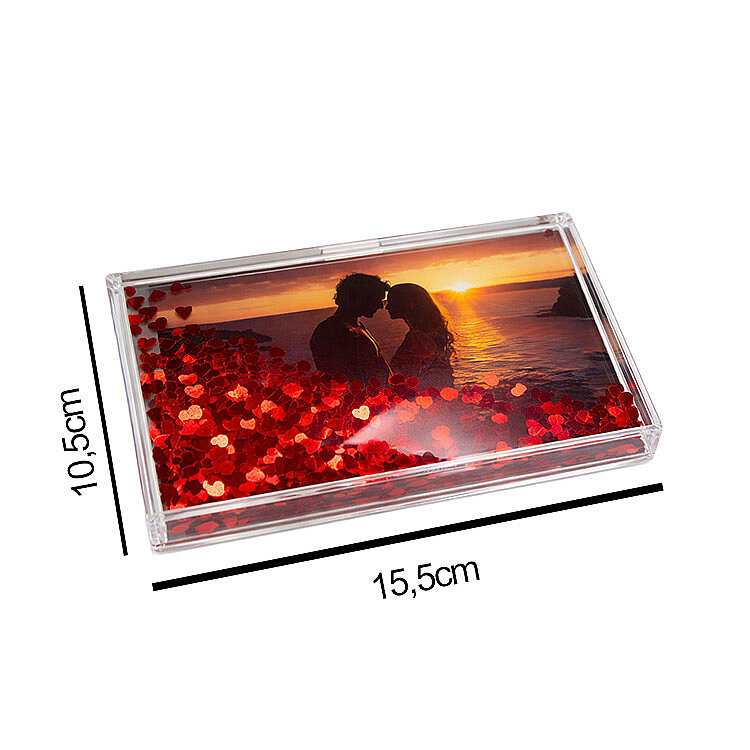 Dikdörtgen Fotoğraflı Kırmızı Kalpli Kar Küresi - 3