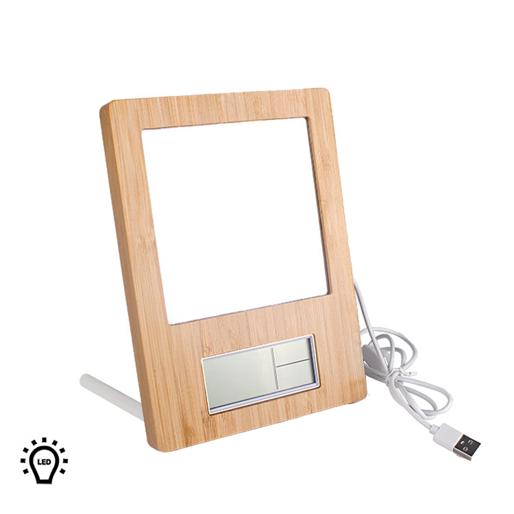Fotoğraflı Led Işıklı Sihirli Ayna Bambu Saat Takvim Fotoğraf Çerçevesi - 1