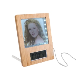 Fotoğraflı Led Işıklı Sihirli Ayna Bambu Saat Takvim Fotoğraf Çerçevesi - 2
