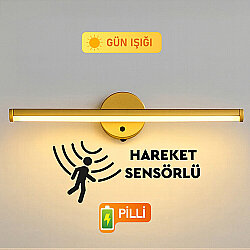 Gold Sensörlü Yapışkanlı Kablosuz Pilli Gün Işığı Led Aplik - NobbyStar