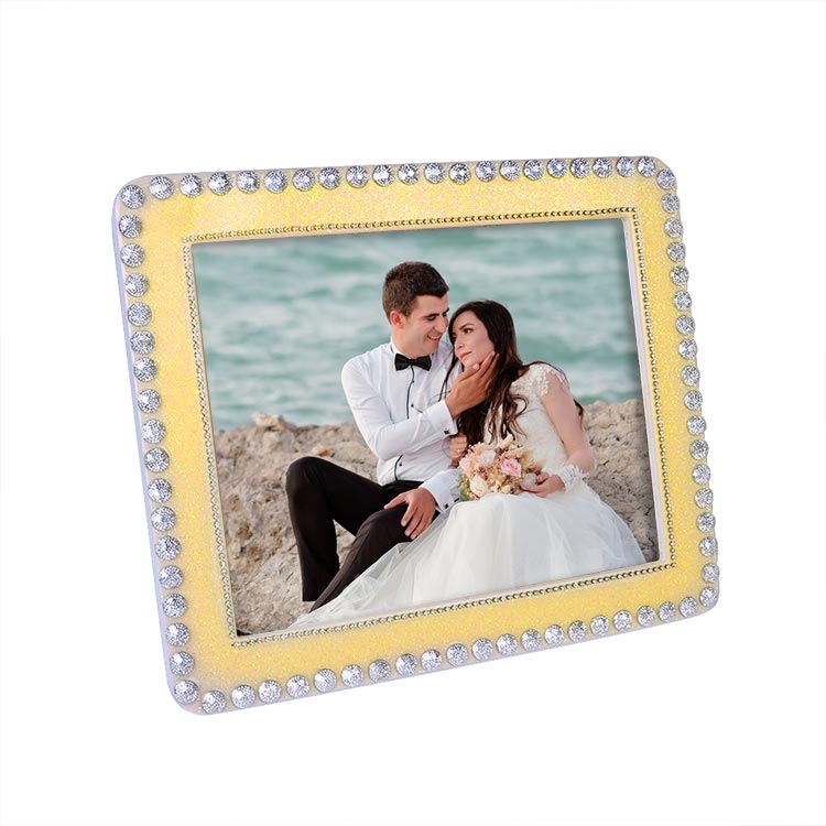 Gold Simli Taşlı Fotoğraf Çerçevesi - 21x26cm - 2