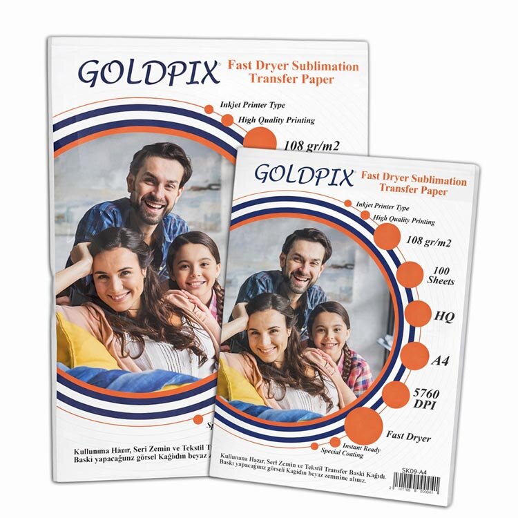 Goldpix A4 ve A3 Hızlı Kuruyan Süblimasyon Transfer Kağıtları - 108gr. - 1