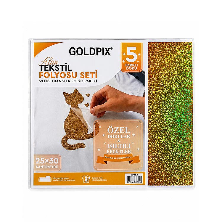 Goldpix Desenli Altın Tekstil Baskı Folyo Seti 5'li Paket - 25x30cm - 5