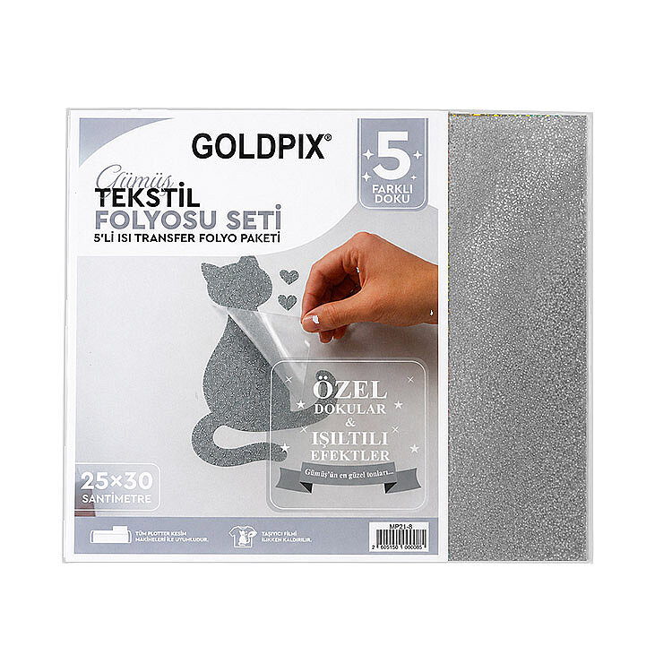 Goldpix Desenli Gümüş Tekstil Baskı Folyo Seti 5'li Paket - 25x30cm - 5