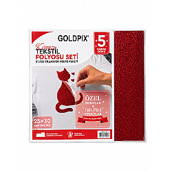 Goldpix Desenli Kırmızı Tekstil Baskı Folyo Seti 5'li Paket - 25x30cm - 5