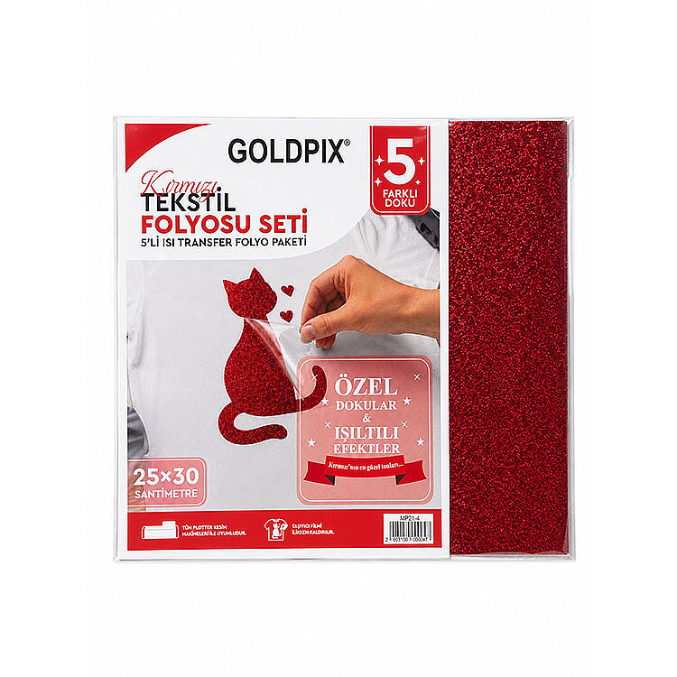 Goldpix Desenli Kırmızı Tekstil Baskı Folyo Seti 5'li Paket - 25x30cm - 5