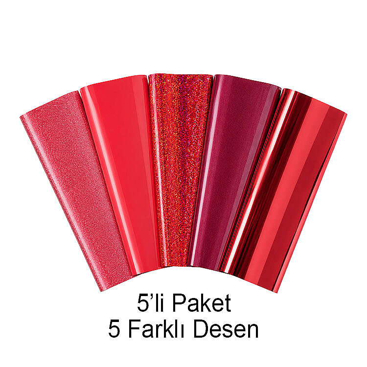 Goldpix Desenli Kırmızı Tekstil Baskı Folyo Seti 5'li Paket - 25x30cm - 1