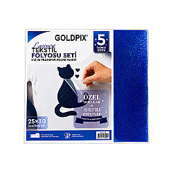 Goldpix Desenli Lacivert Tekstil Baskı Folyo Seti 5'li Paket - 25x30cm - 5