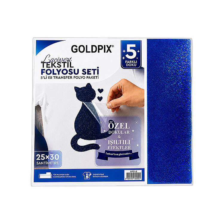 Goldpix Desenli Lacivert Tekstil Baskı Folyo Seti 5'li Paket - 25x30cm - 5